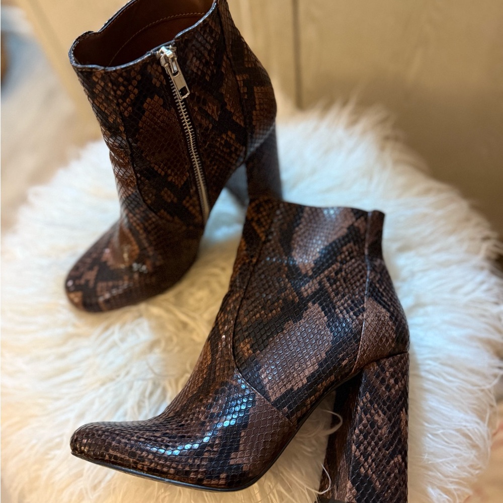 Steve Madden Brown/black Snake Print Ankle Boots